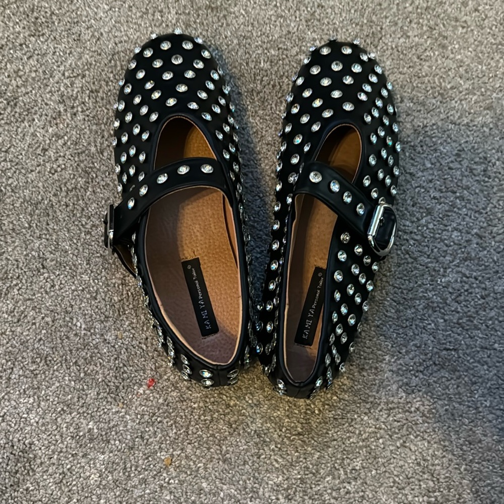 Black Mary Jane shoes with rhinestones